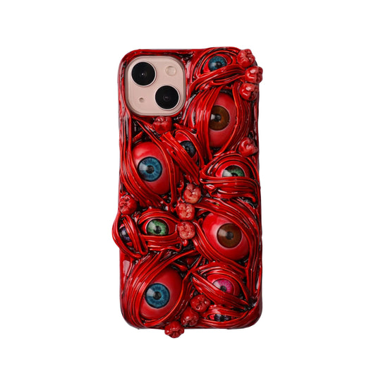 TRADAY Gothic Horror iPhone 13 Case - Creepy 3D Eyes and Bloody Teeth