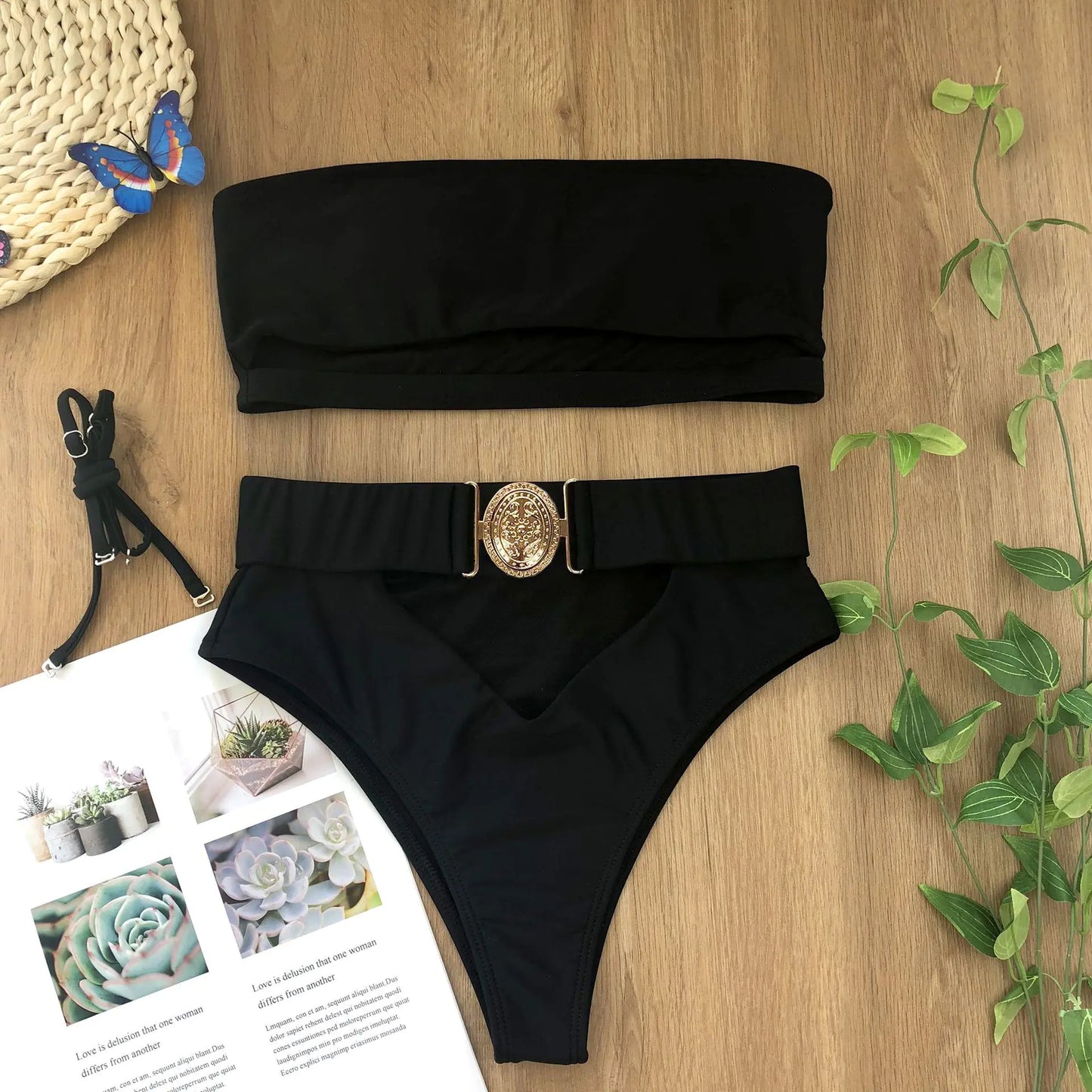Elegant Buckle Strapless Bikini for Women
