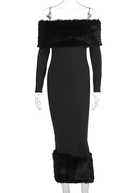 Faux Fur Collar Elegance Dress