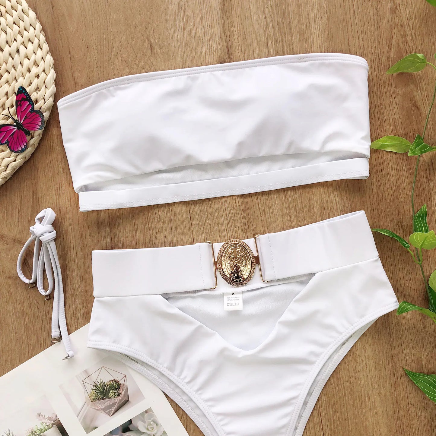 Elegant Buckle Strapless Bikini for Women