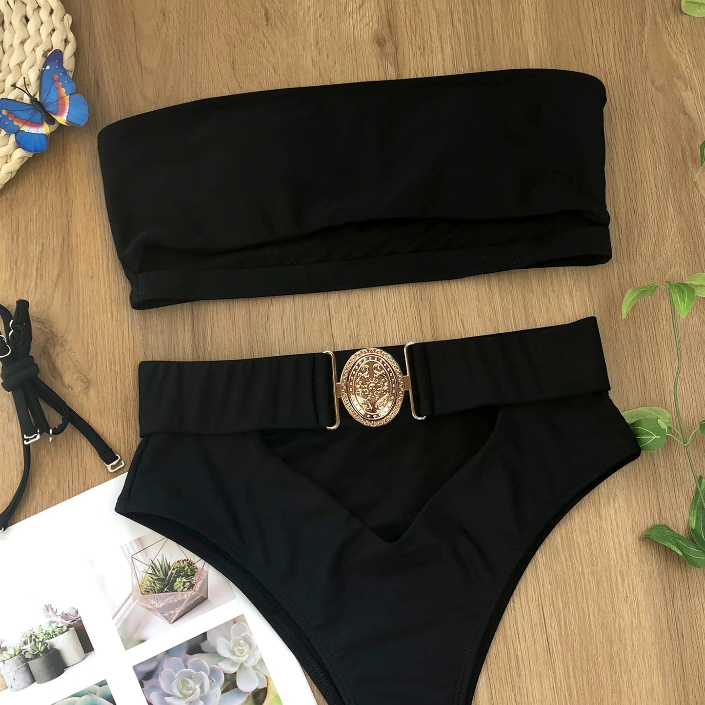 Elegant Buckle Strapless Bikini for Women