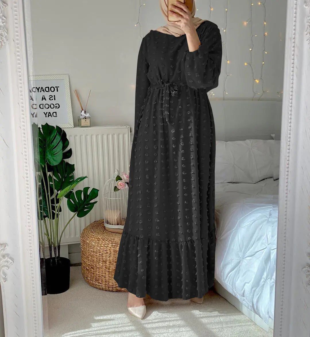 Plus Size Chic Muslim Dress with Pom Poms