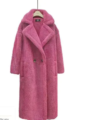 Chic Long Cashmere Lamb Coat