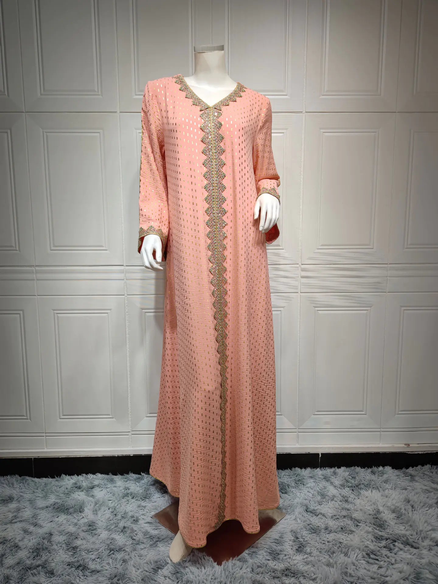 Elegant Summer Muslim Gown in Bronzed Dubai Style