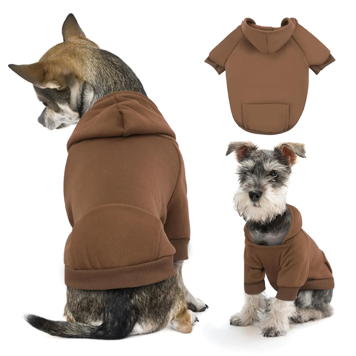 Cozy Fleece Dog Hoodie with Hat (M Coffee)