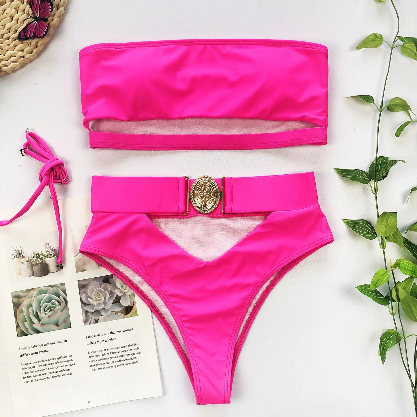 Elegant Buckle Strapless Bikini for Women