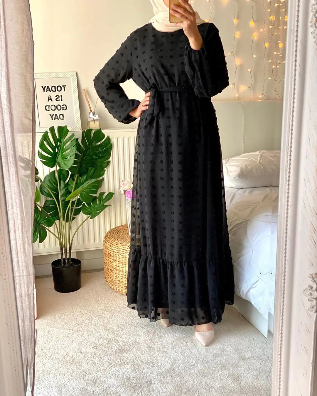 Plus Size Chic Muslim Dress with Pom Poms