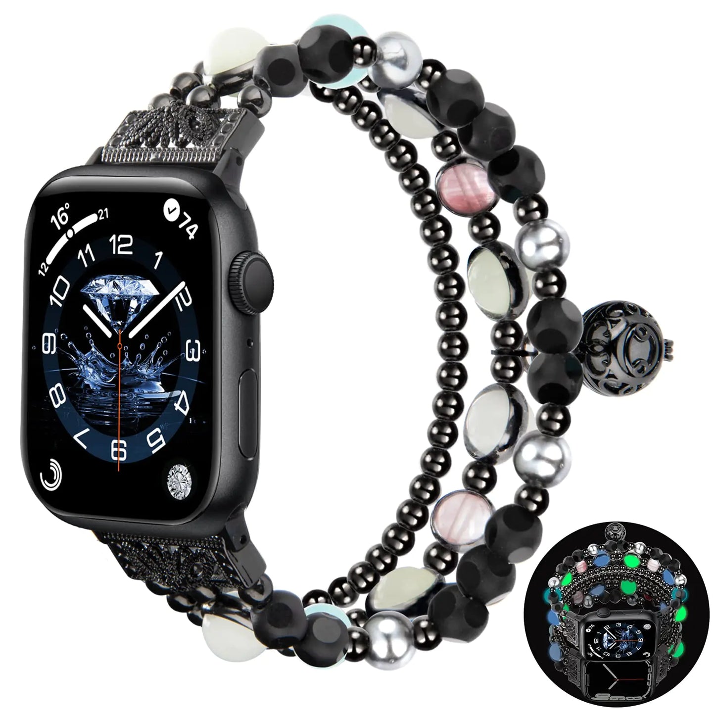 Elegant Pearl Beaded iWatch Strap with Scent Pendant