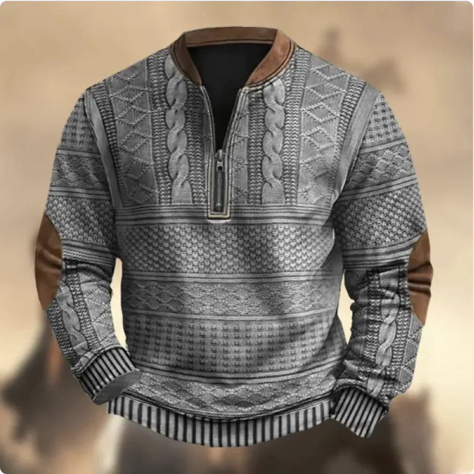 Men's 3D Print Zip-Up Casual Sweater