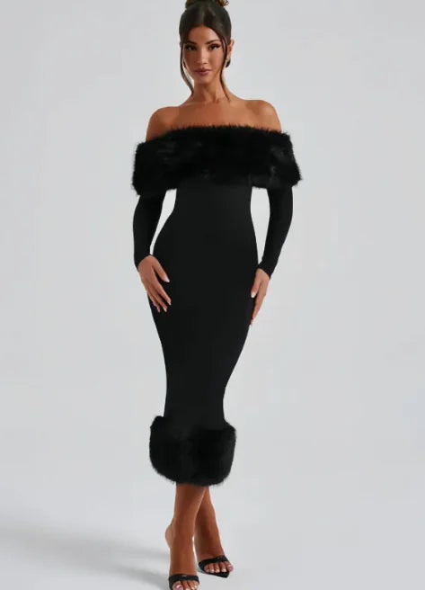 Faux Fur Collar Elegance Dress
