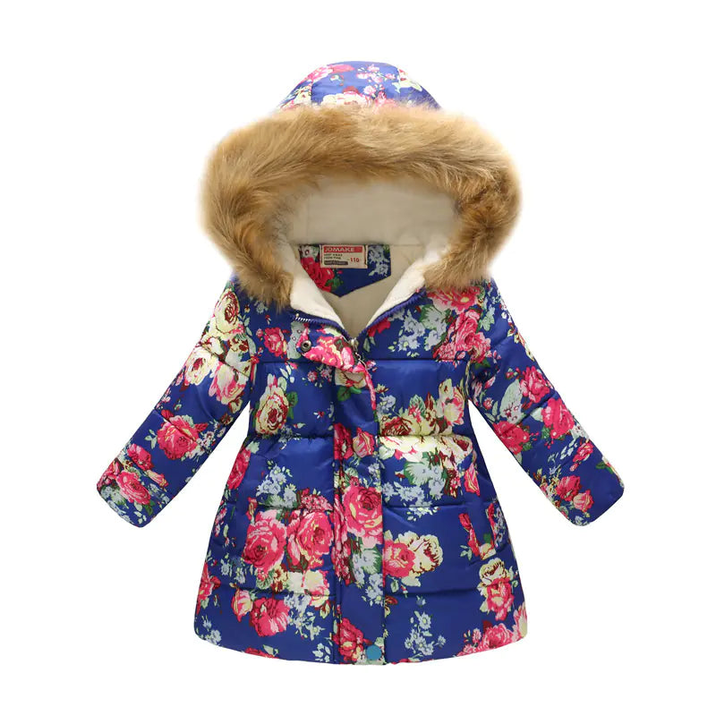 Kids' Fur-Collared Hooded Cotton Jacket