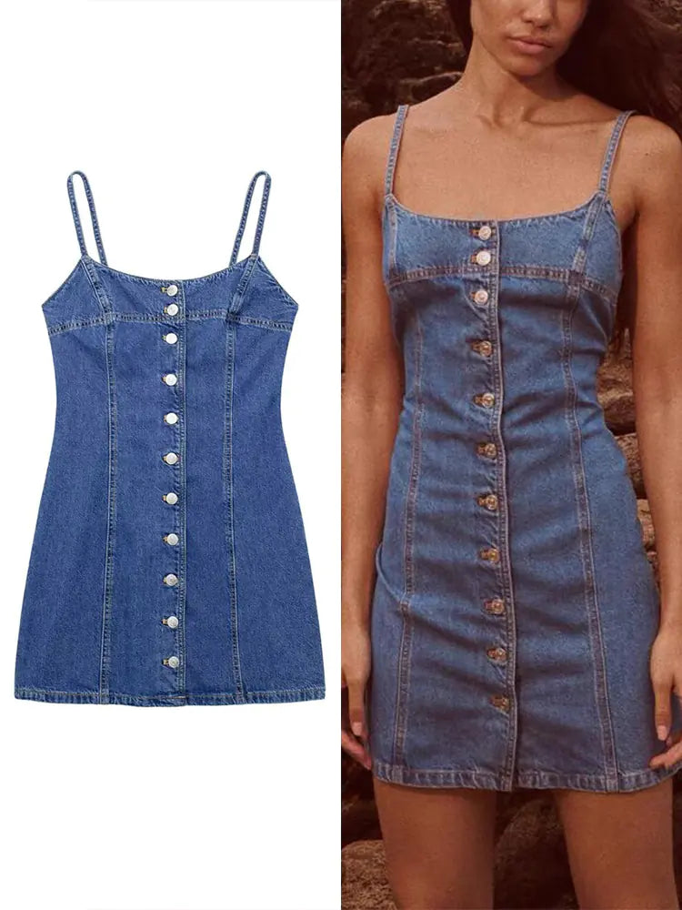 TRAFZA Chic Backless Denim Mini Dress