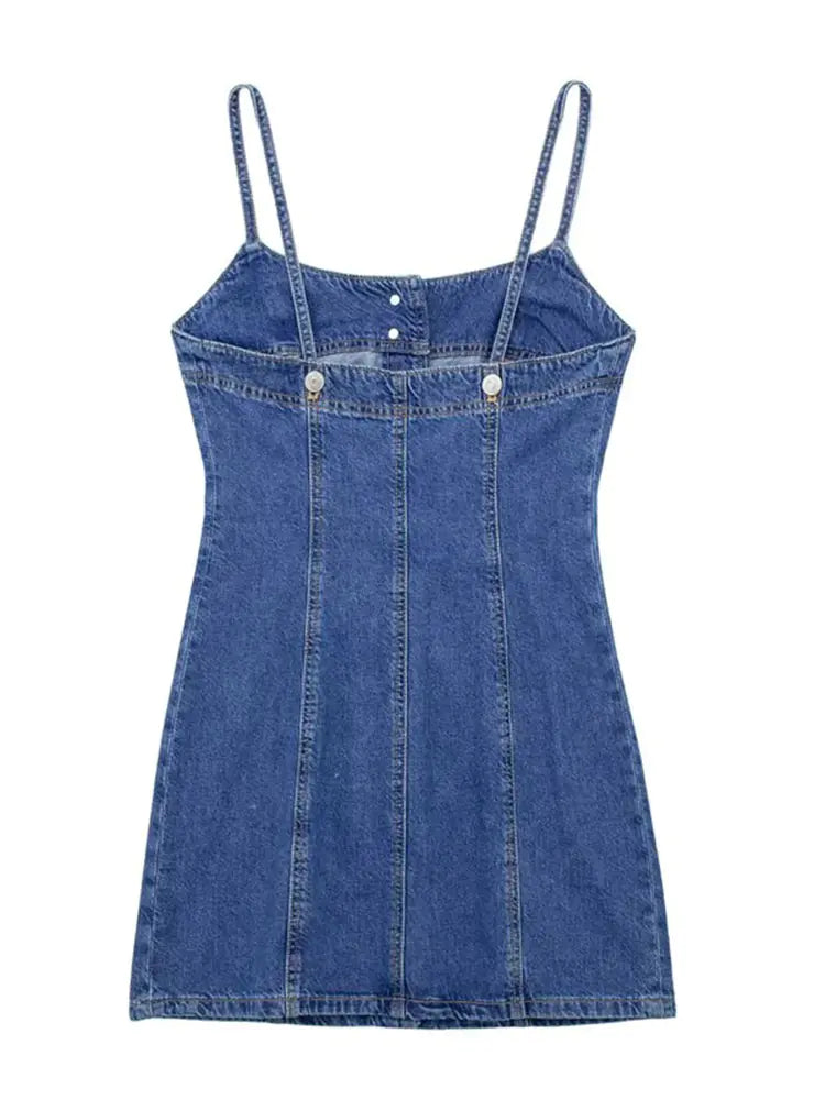 TRAFZA Chic Backless Denim Mini Dress