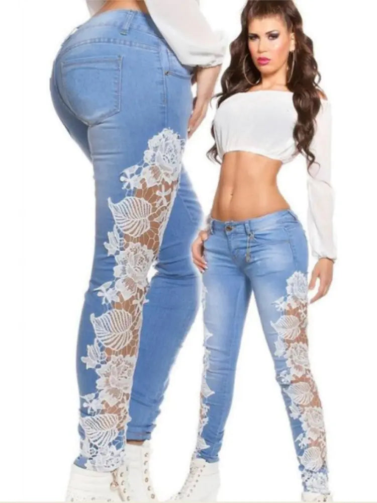 Chic Lace-Accented Skinny Jeans