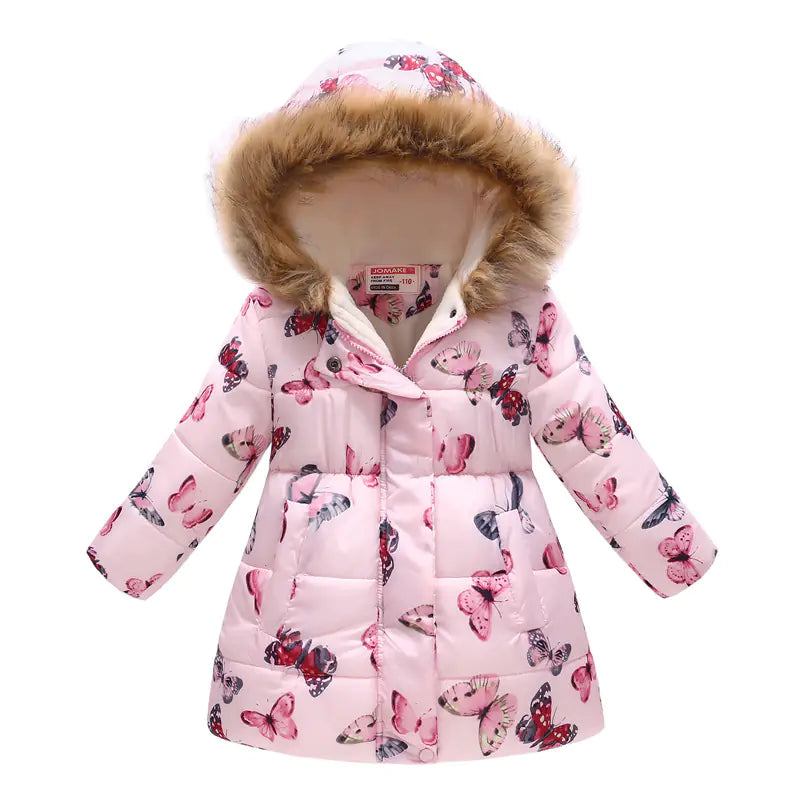 Kids' Fur-Collared Hooded Cotton Jacket