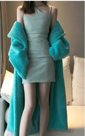 Chic Long Cashmere Lamb Coat