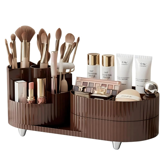 ONXE Swivel Beauty Station - 2-Tier Vanity Organizer with Brush Holder