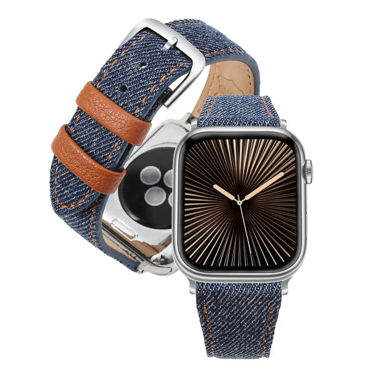 Soft Denim & Leather Watch Strap for Apple Series SE - Ultra 2