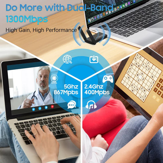 Dual Band Wireless Adapter 1300Mbps USB 3.0