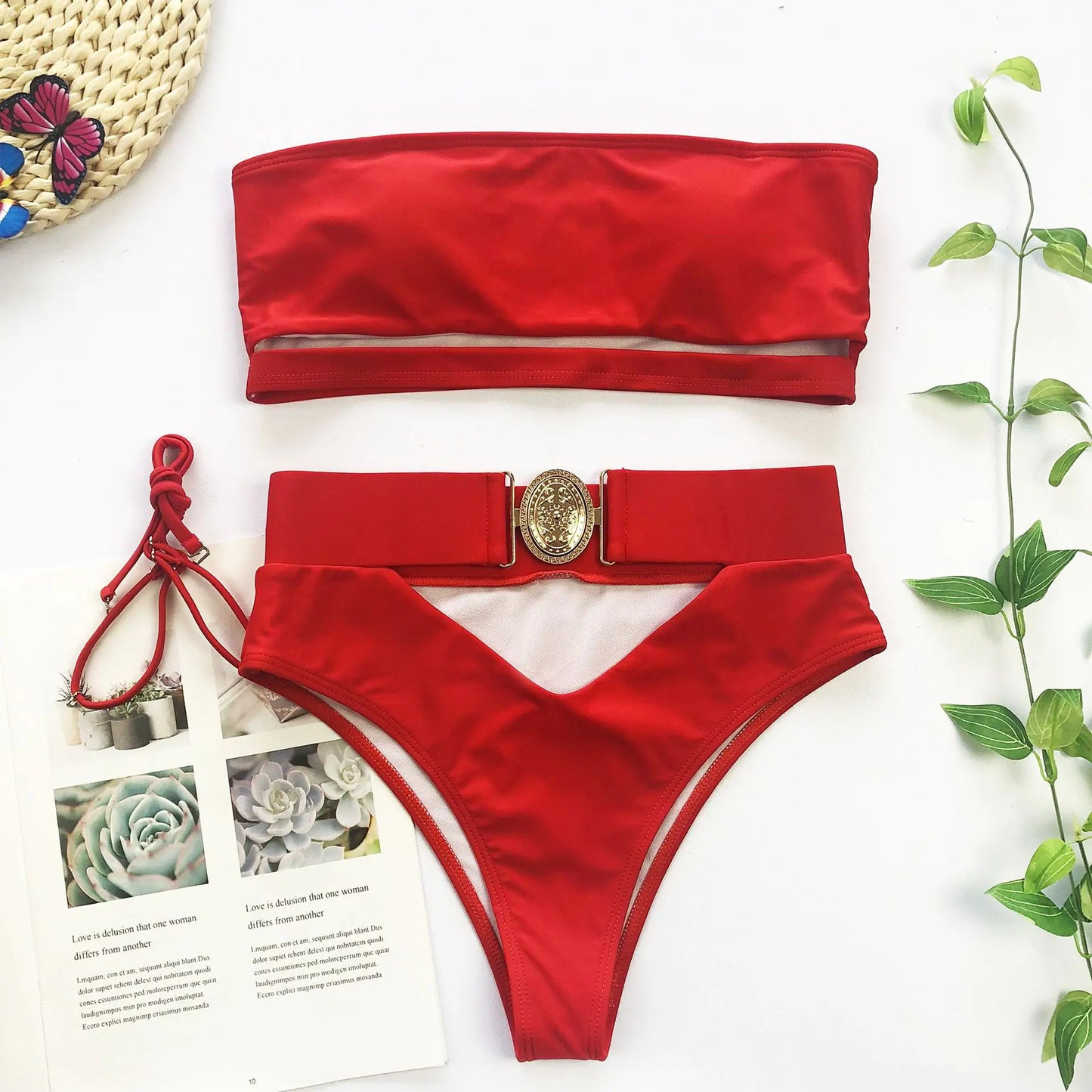 Elegant Buckle Strapless Bikini for Women