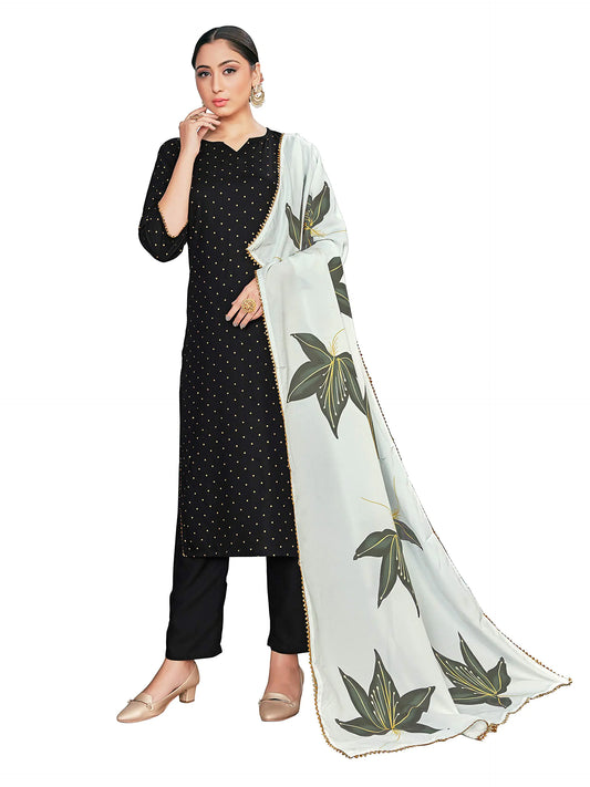 Elina Rayon Foil Printed Kurti & Pants Set with Dupatta