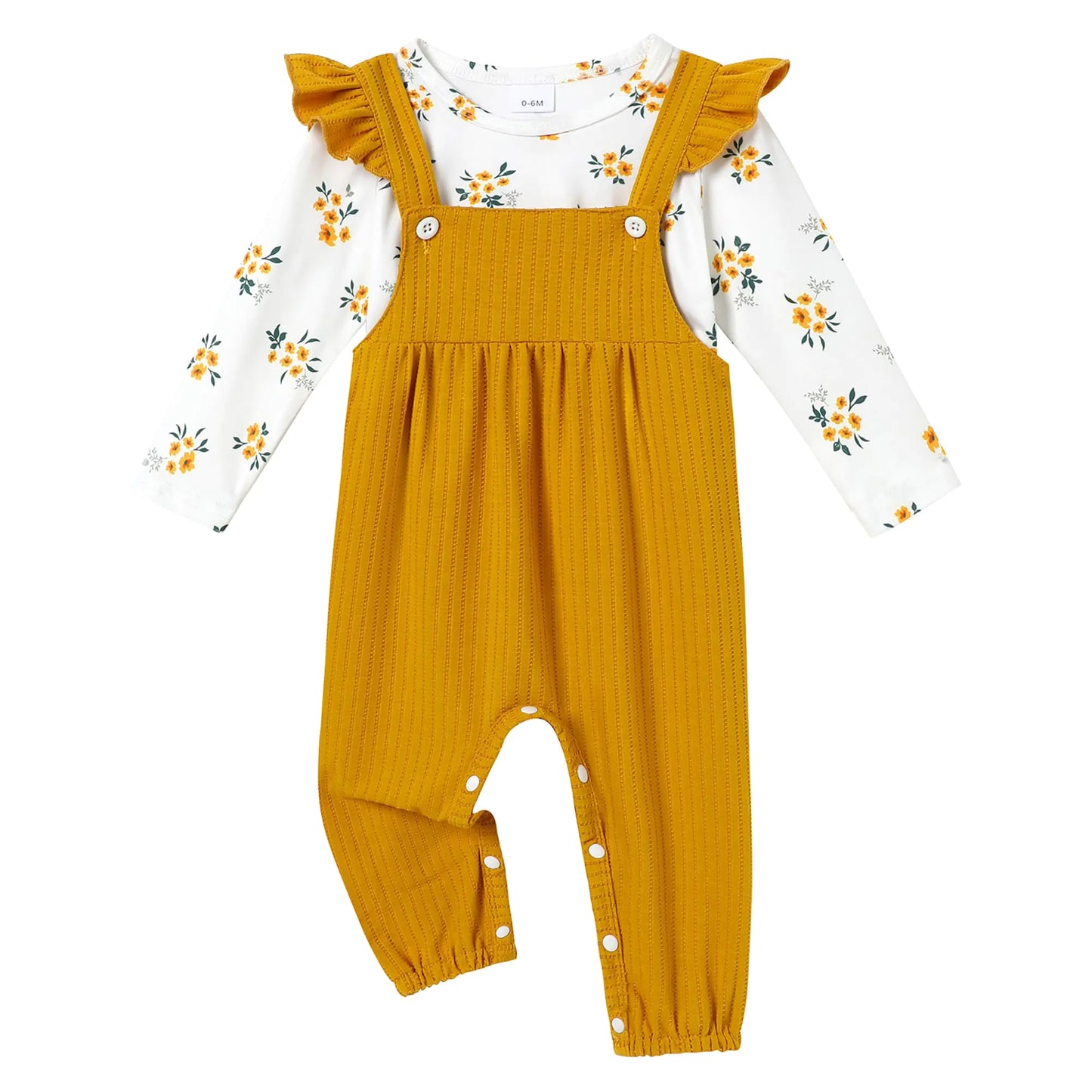 WESIDOM Baby Girl Clothes Long Sleeve Floral Top Ruffle Strap Baby Overalls Cute Fall Winter Baby Girl Outfits