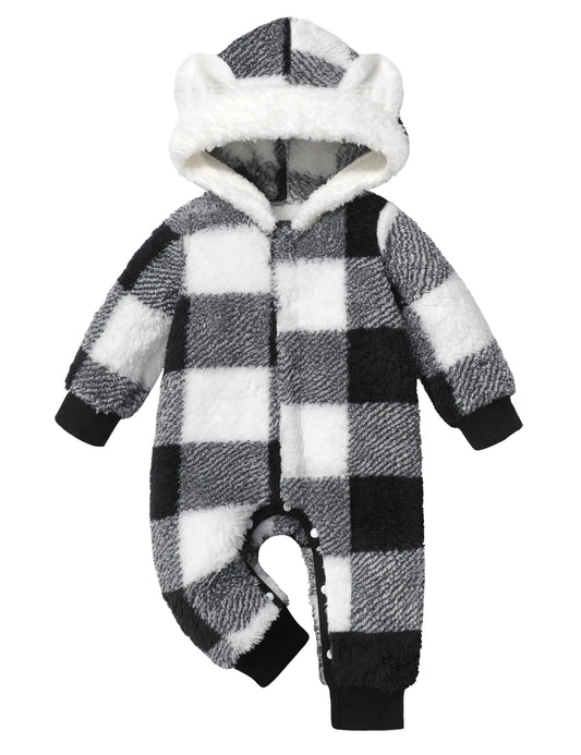 Von kilizo Baby Boy Clothes 3-6 Months Boy Clothes Winter Baby Snowsuit Bunting Warm Suit Bear Fleece Onesie Hooded Plaid Snap Romper Jumpsuit Coat Baby Boy Outfits 3-6 Months Black