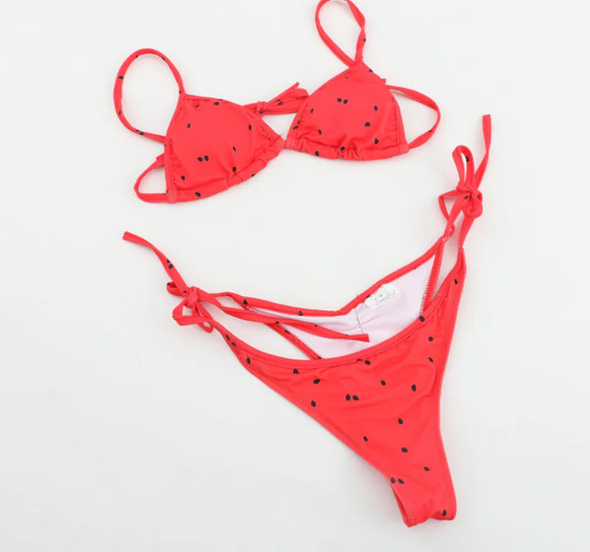 Crimson Wave Dot Bikini Set