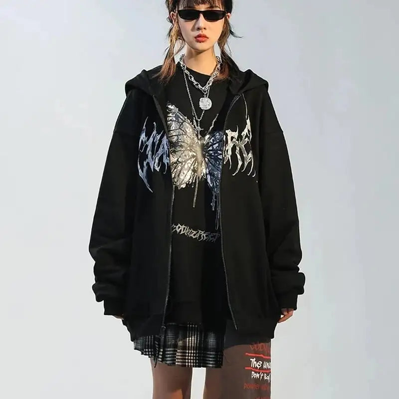 Ladies' Butterfly Print Zip Hoodie