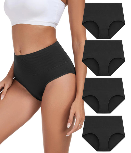 ANLIQI High-Waist Cotton Control Briefs 4-Pack (4*Black2XL)