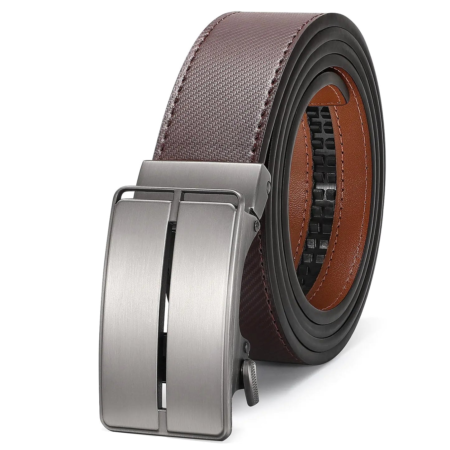 KASBAH Men’s Leather Belt Ratchet Click Belt Dress Belt for Men Adjustable Slide Belt Automatic Buckle