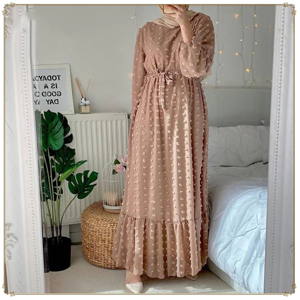 Plus Size Chic Muslim Dress with Pom Poms
