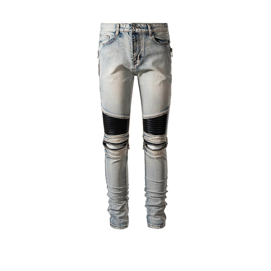 Men's Zip-Knee Leather Accent Pants