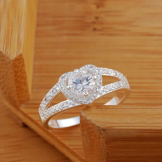 Chic Heart Zirconia Silver Ring