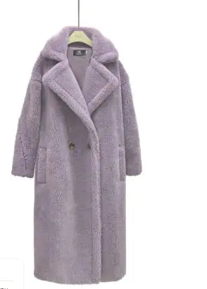 Chic Long Cashmere Lamb Coat