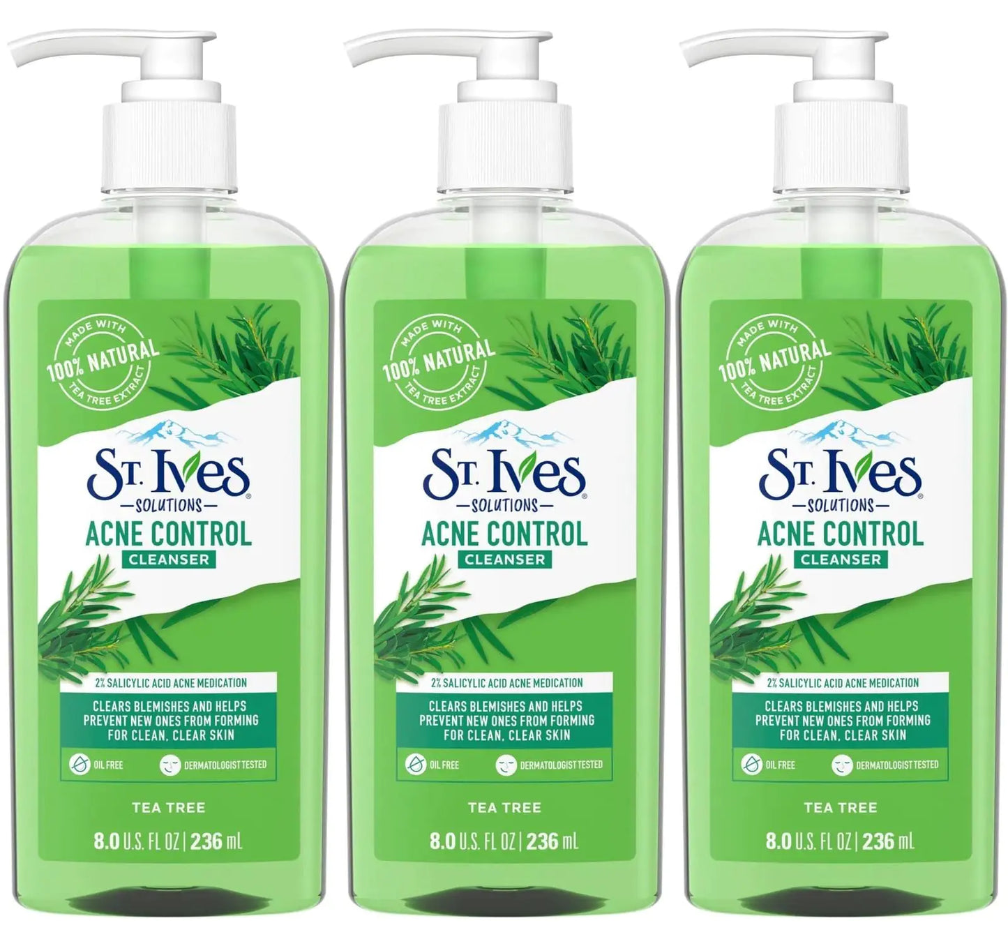 St. Ives Acne Control Cleanser with Salicylic Acid & Tea Tree 8oz - 3 Pack