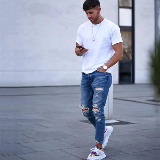 Southeast Asia Men's Fashion Ripped Jeans