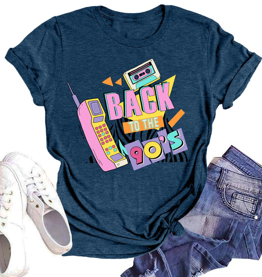 90s Shirt for Women Back to The 90s Shirt Vintage 1990s Theme Party Shirt Retro Casual Loose Tee Tops（BlueSmall）