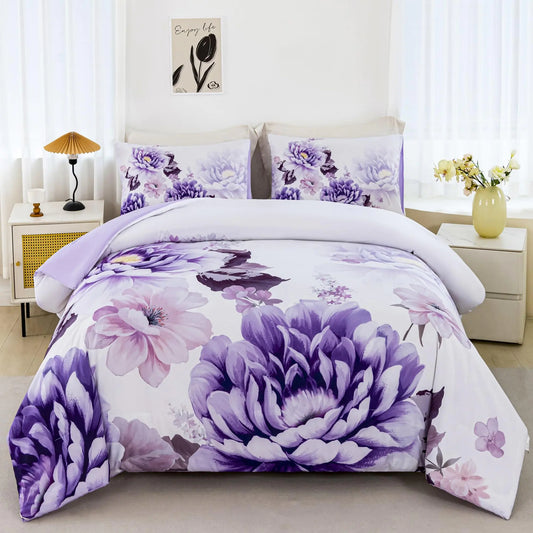 Violet Blossom King Comforter Set: All-Season Soft Bedding