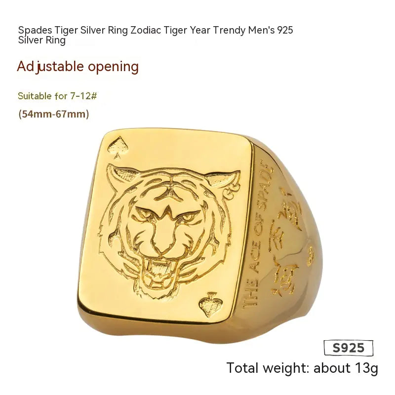 Silver Tiger Zodiac Ring