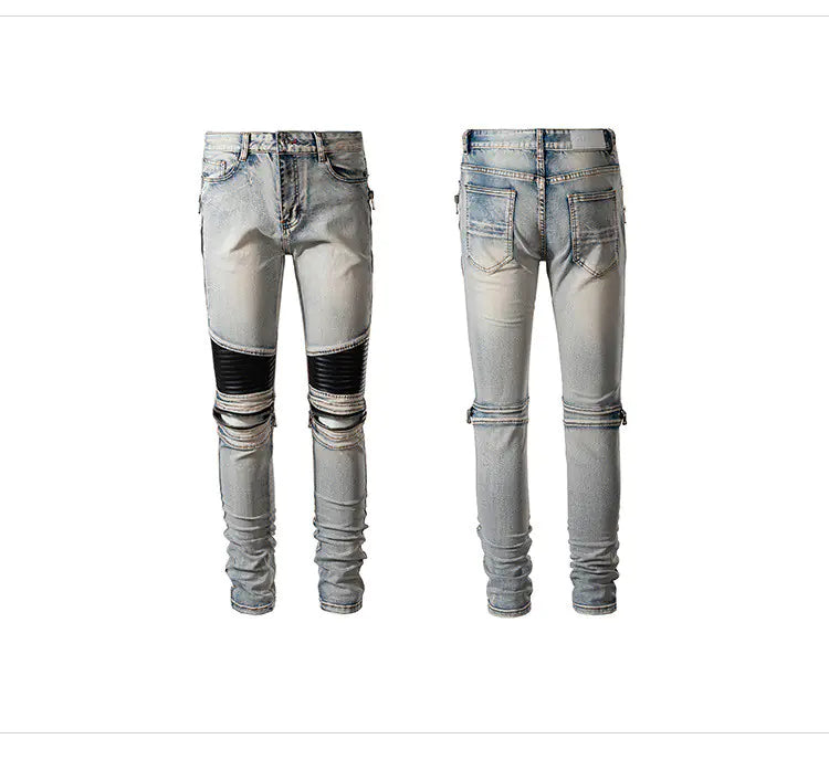 Men's Zip-Knee Leather Accent Pants