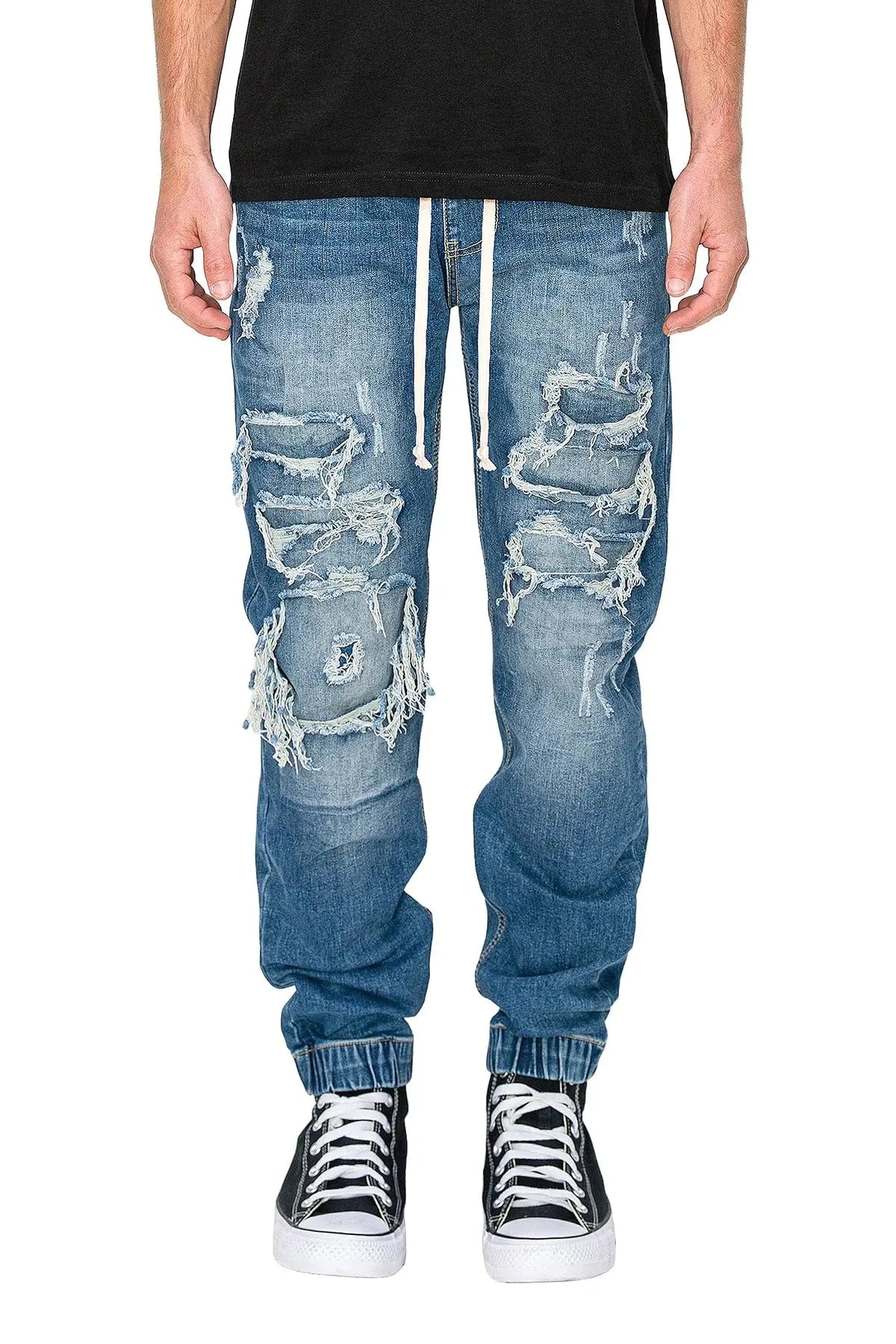 Victorious Men's Classic Distressed Denim Joggers - Indigo S