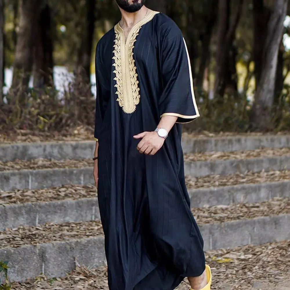 Elegant Men's Black Muslim Robe