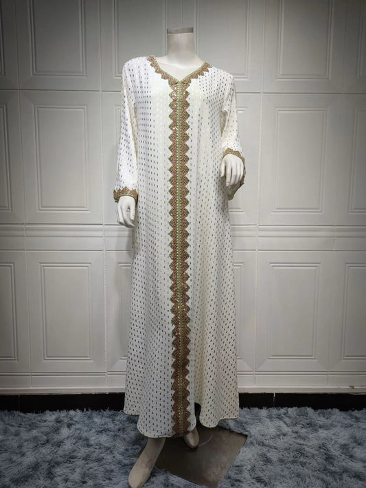 Elegant Summer Muslim Gown in Bronzed Dubai Style