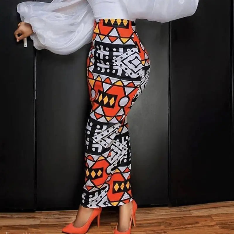 GeoPrint High Waist Slim Skirt