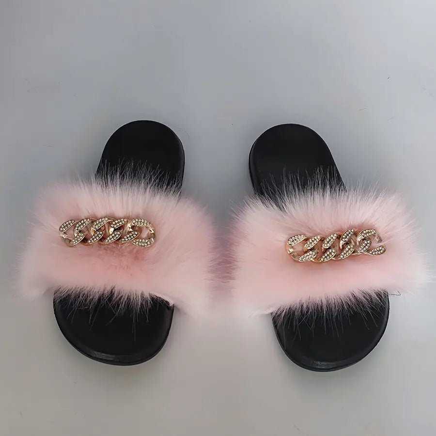 Chic Faux Fur Flip Flop Slippers