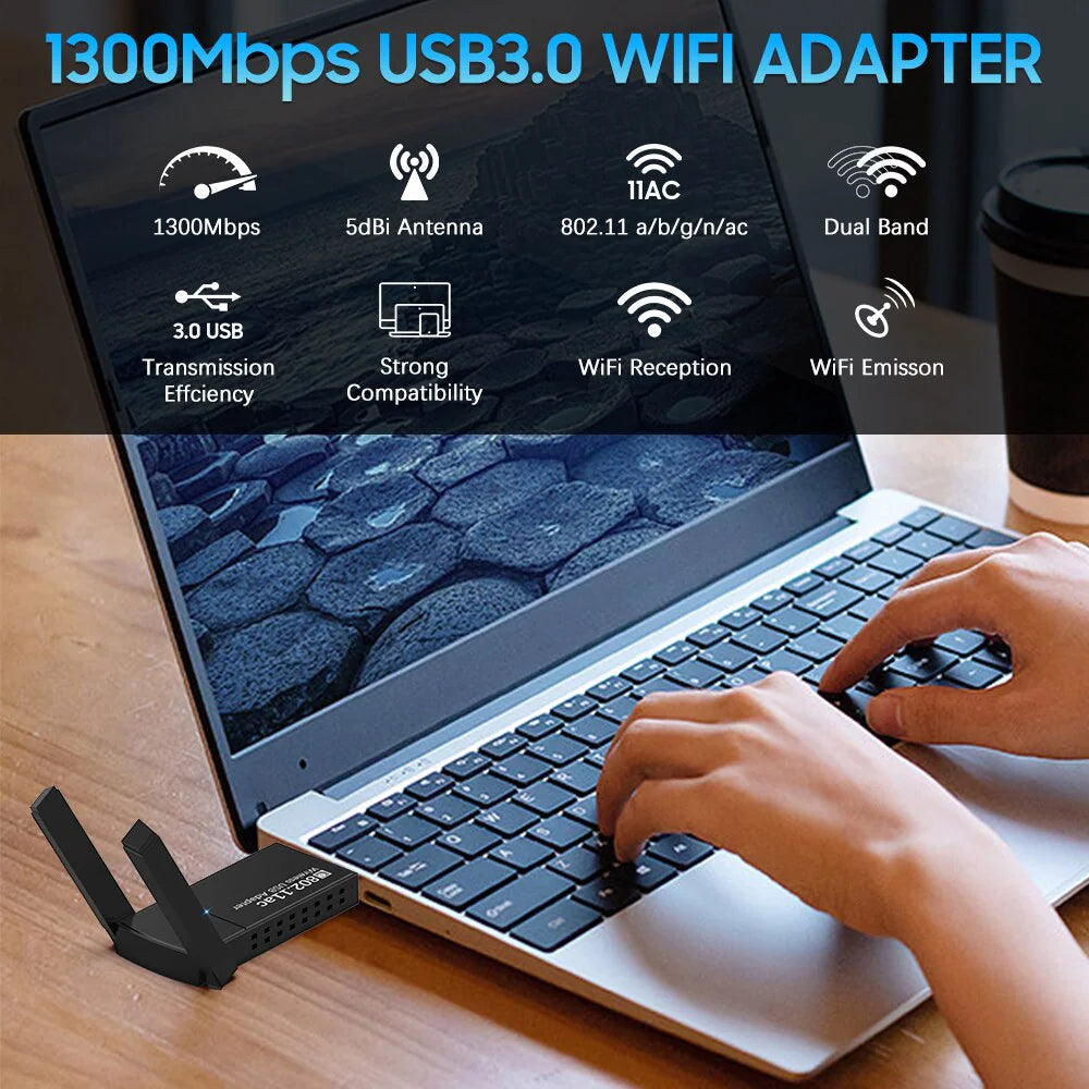 Dual Band Wireless Adapter 1300Mbps USB 3.0