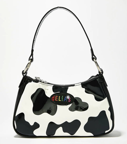 Chic Cow Print Baguette Handbag