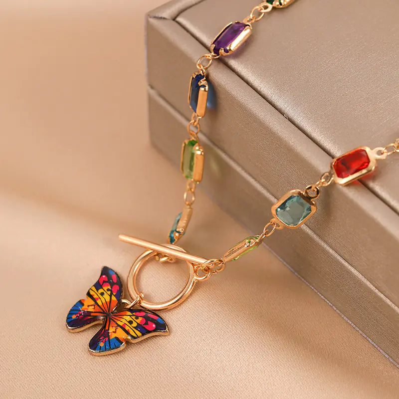 Chic Crystal Butterfly Gold Necklace