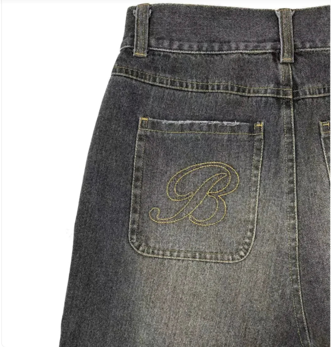 Vintage Alphabet Denim Shorts for Men